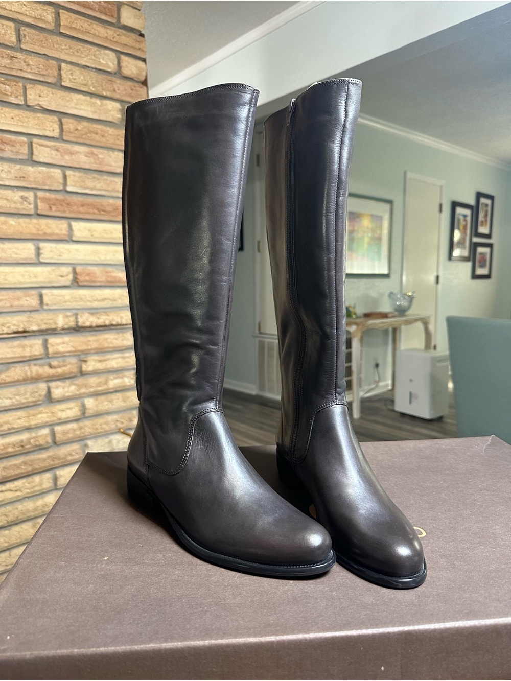 Corso Como Rena Tall Genuine Leather Boots - Dark Gray